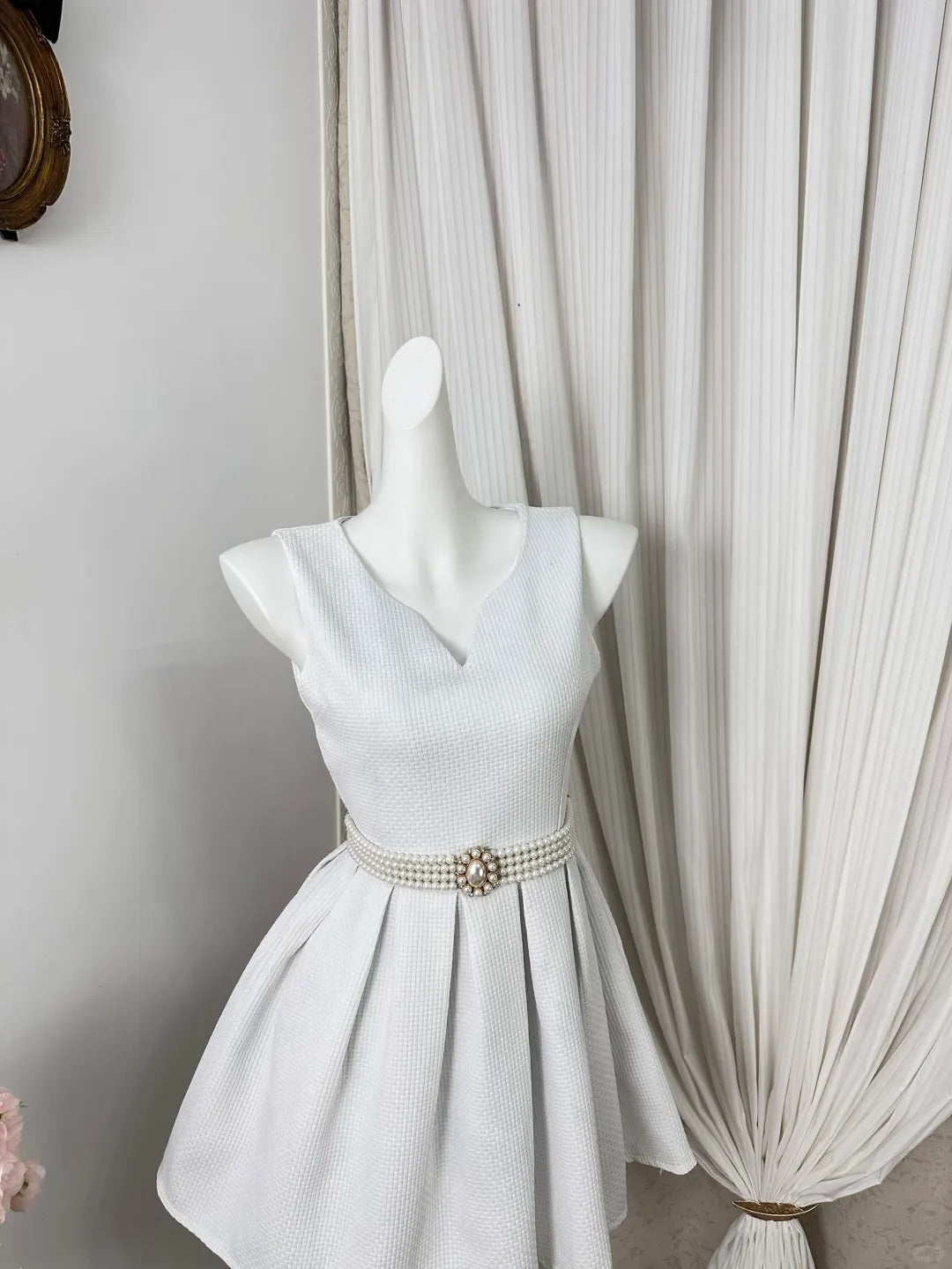 New Homecoming Dress V Neck Pleated Pearl Back to School Outfits Party Dress D6910