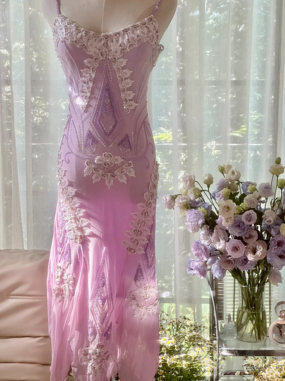 Elegant Homecoming Dress Spaghetti Strap Beading Applique Dress Back to School Outfits Party Dress  D6437