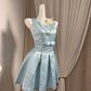 New Homecoming Dress Jewel Pleated Bowknot Back to School Outfits Party Dress D6911