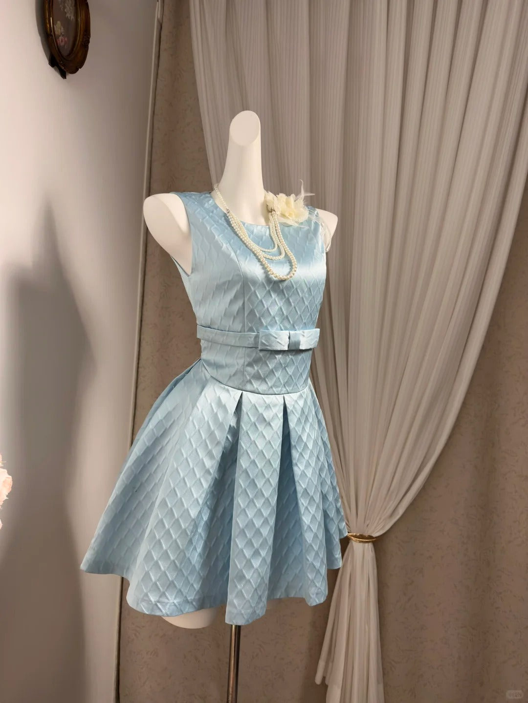 New Homecoming Dress Jewel Pleated Bowknot Back to School Outfits Party Dress D6911