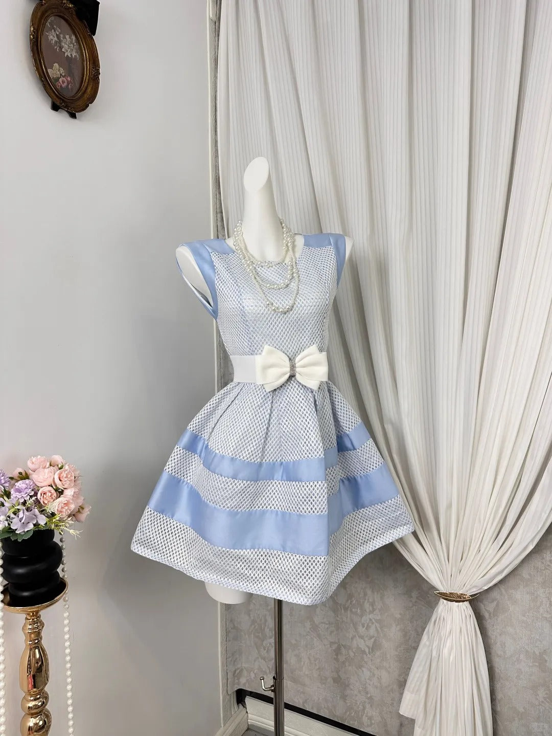 New Homecoming Dress Jewel Bowknot Pleated Back to School Outfits Party Dress D6906
