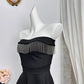 New Homecoming Dress Strapless Pleated Tassel Back to School Outfits Party Dress D6933