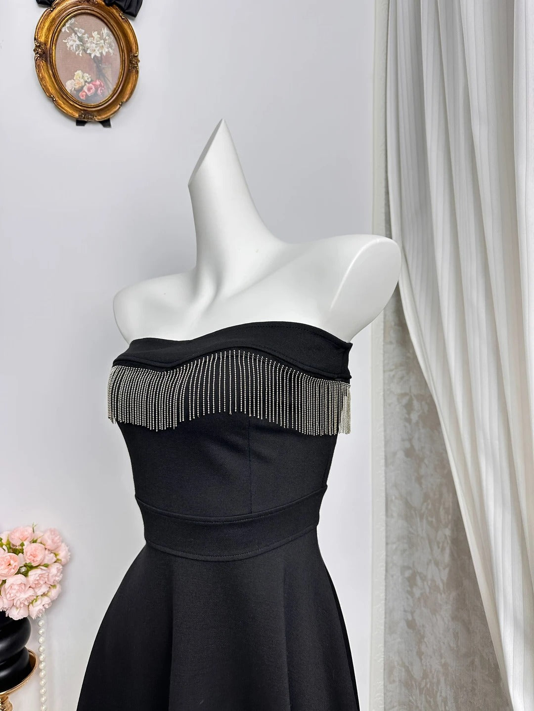 New Homecoming Dress Strapless Pleated Tassel Back to School Outfits Party Dress D6933