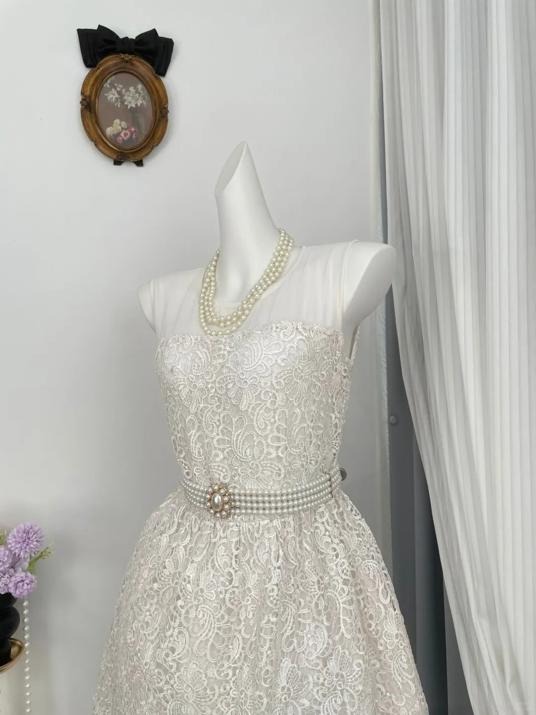 New Homecoming Dress Jewel Pearl Lace Back to School Outfits Party Dress D6952