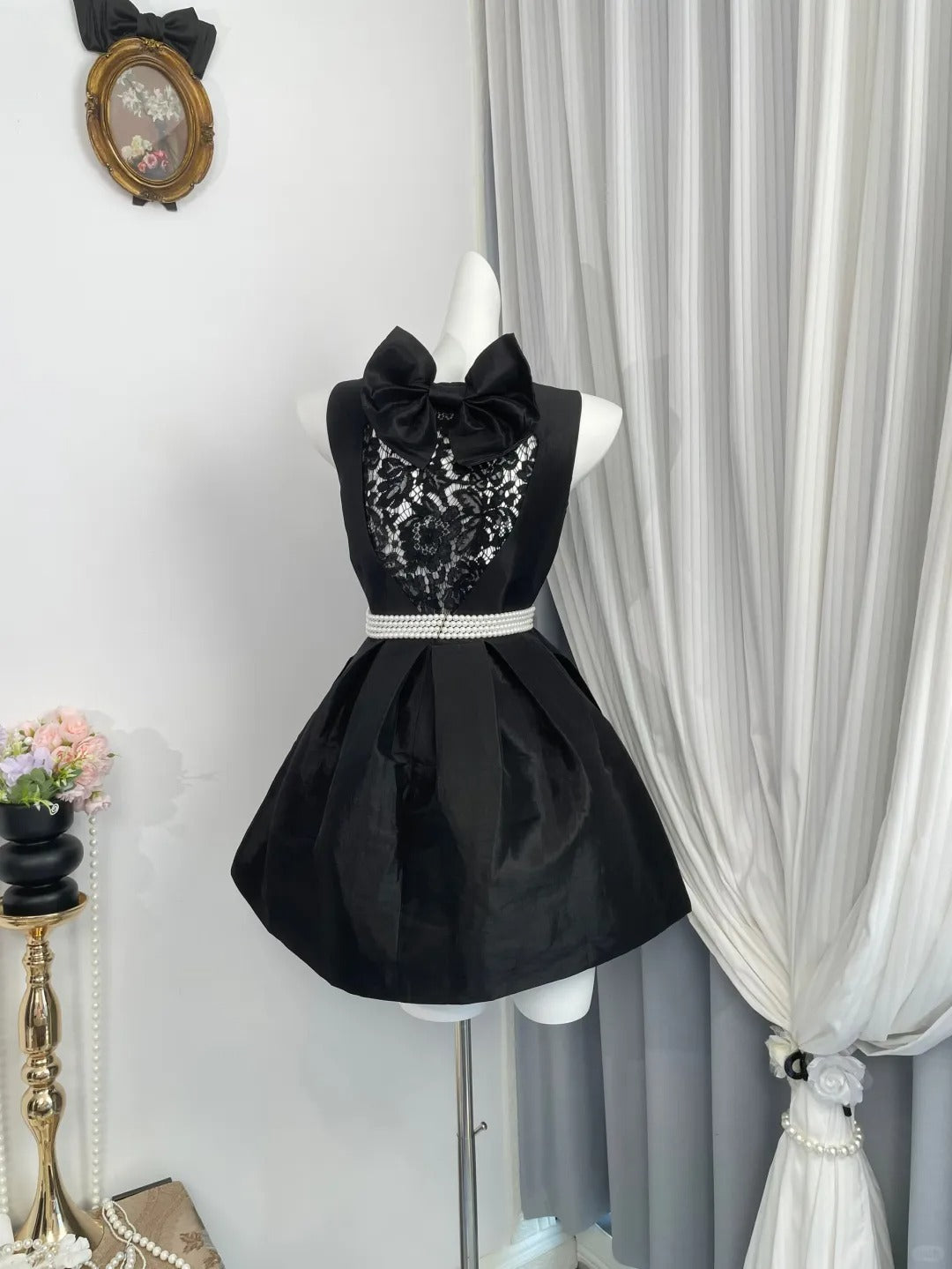 New Homecoming Dress Jewel Bowknot Pleated Pearl Back to School Outfits Party Dress D6957