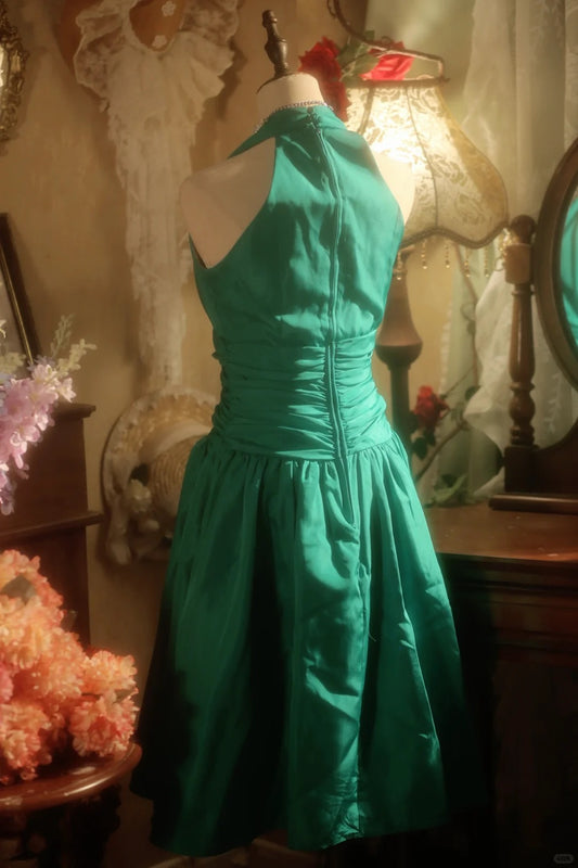 Charming Homecoming Dress Halter Pleated Flower Dress Back to School Outfits Party Dress  D6402