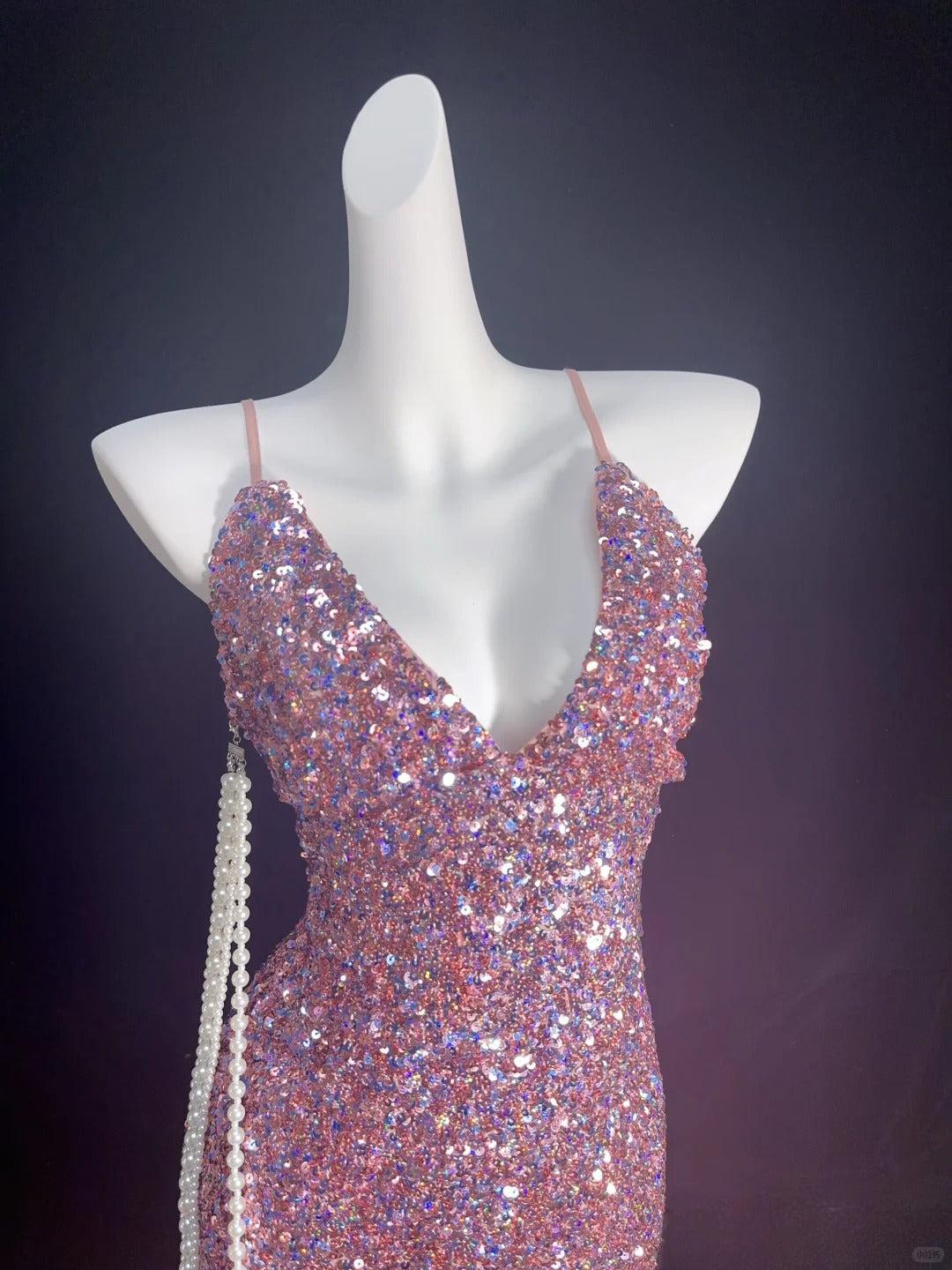 New Homecoming Dress V Neck Sequins Pearl Back to School Outfits Party Dress D6895