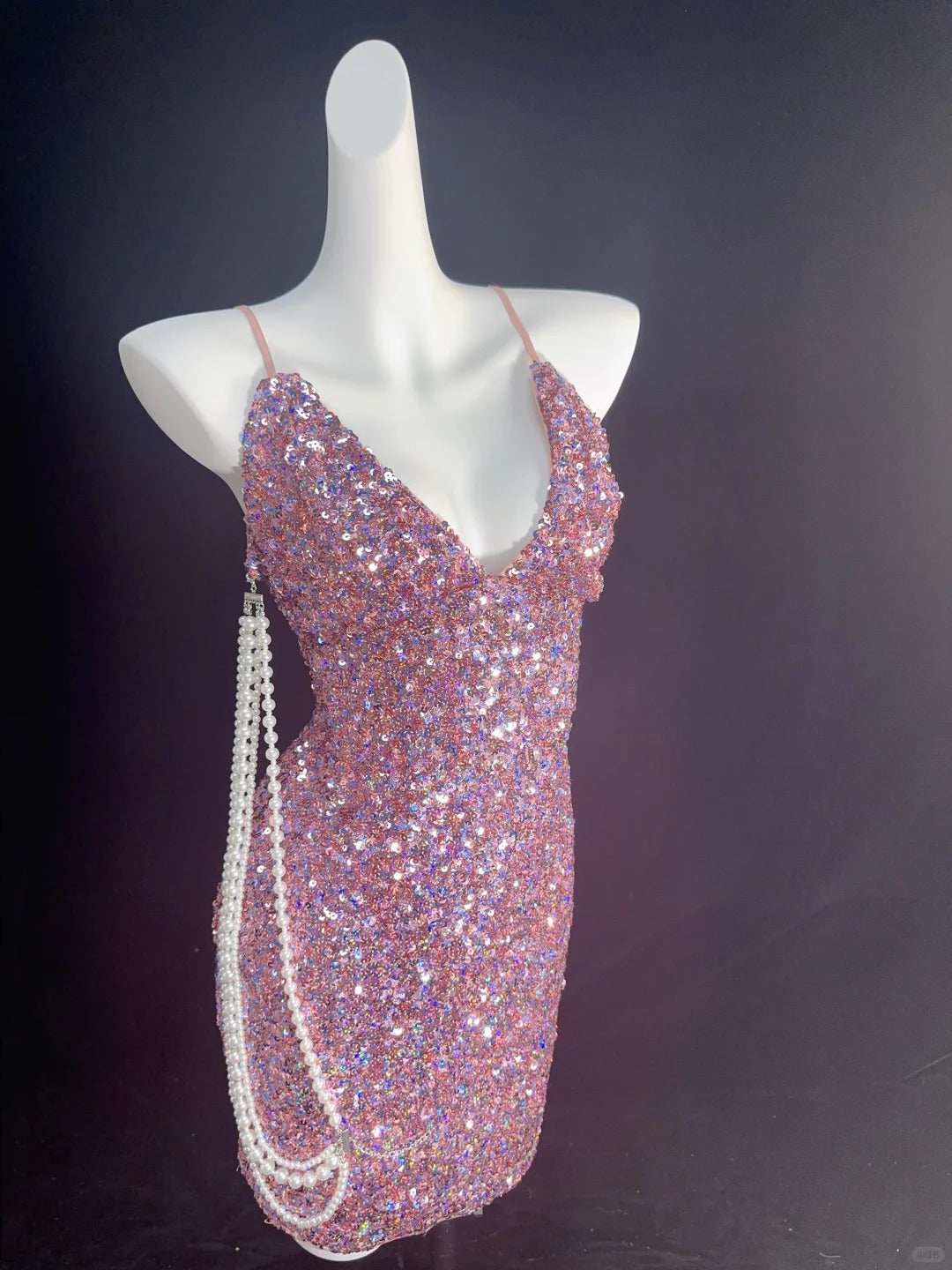 New Homecoming Dress V Neck Sequins Pearl Back to School Outfits Party Dress D6895