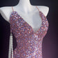 New Homecoming Dress V Neck Sequins Pearl Back to School Outfits Party Dress D6895