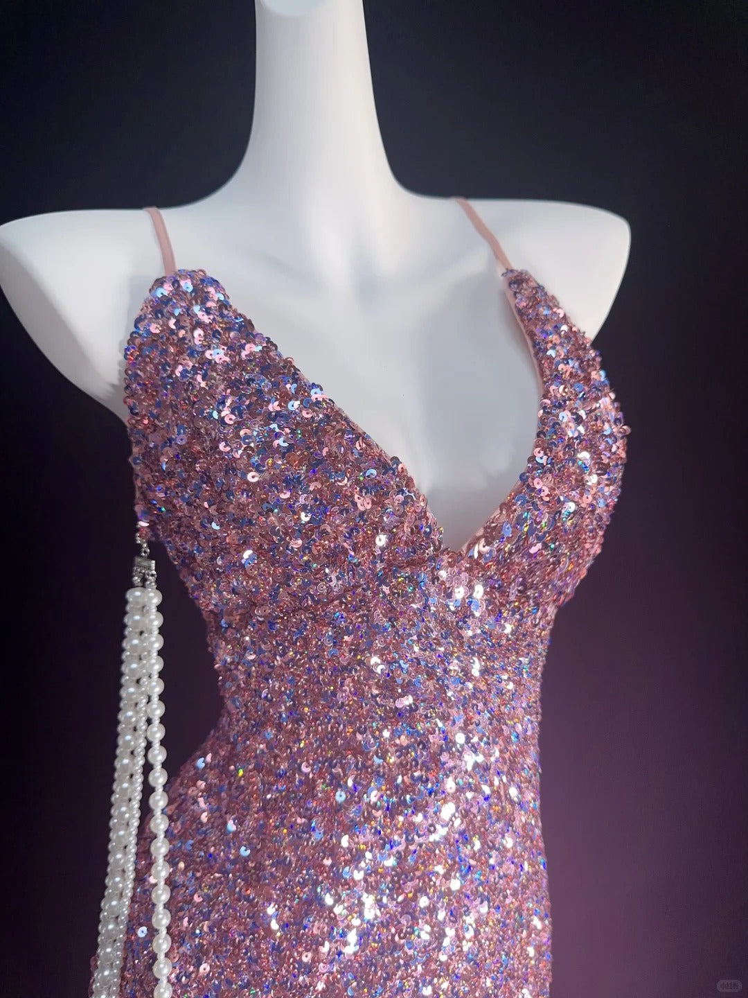 New Homecoming Dress V Neck Sequins Pearl Back to School Outfits Party Dress D6895