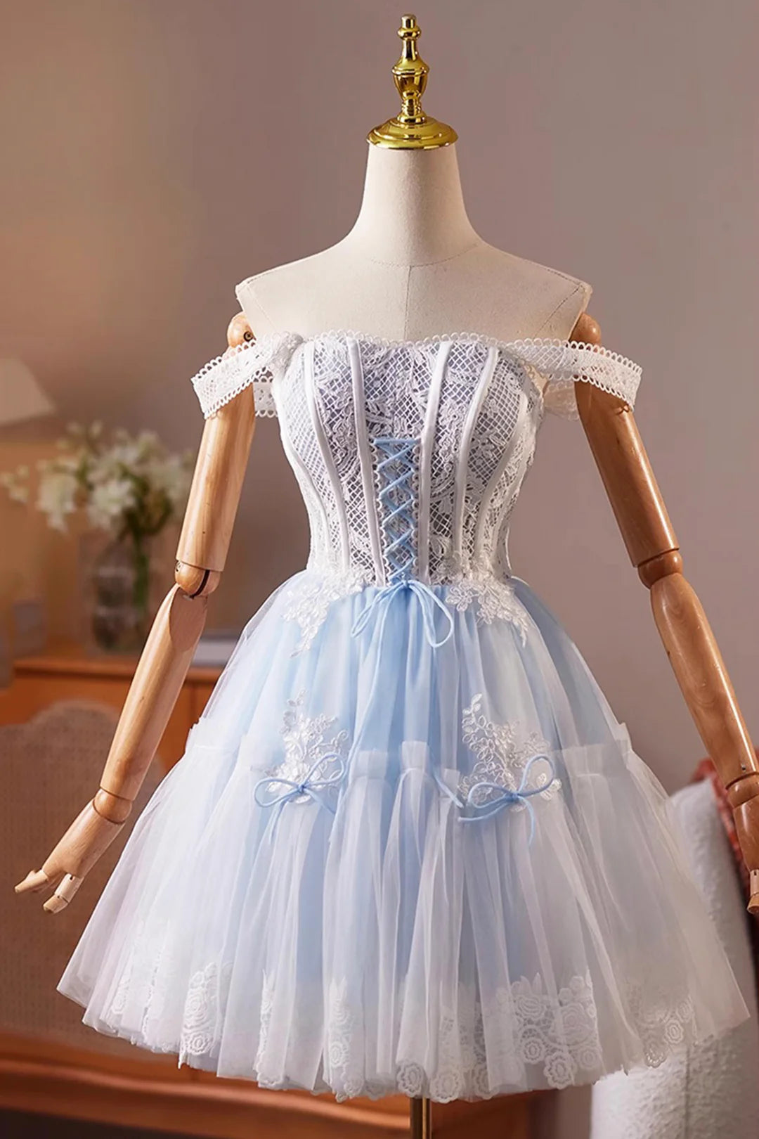 Lovely Homecoming Dress Square Tulle Lace  Short Prom Dress Cocktail Outfits Birthday Party Dress  D6023