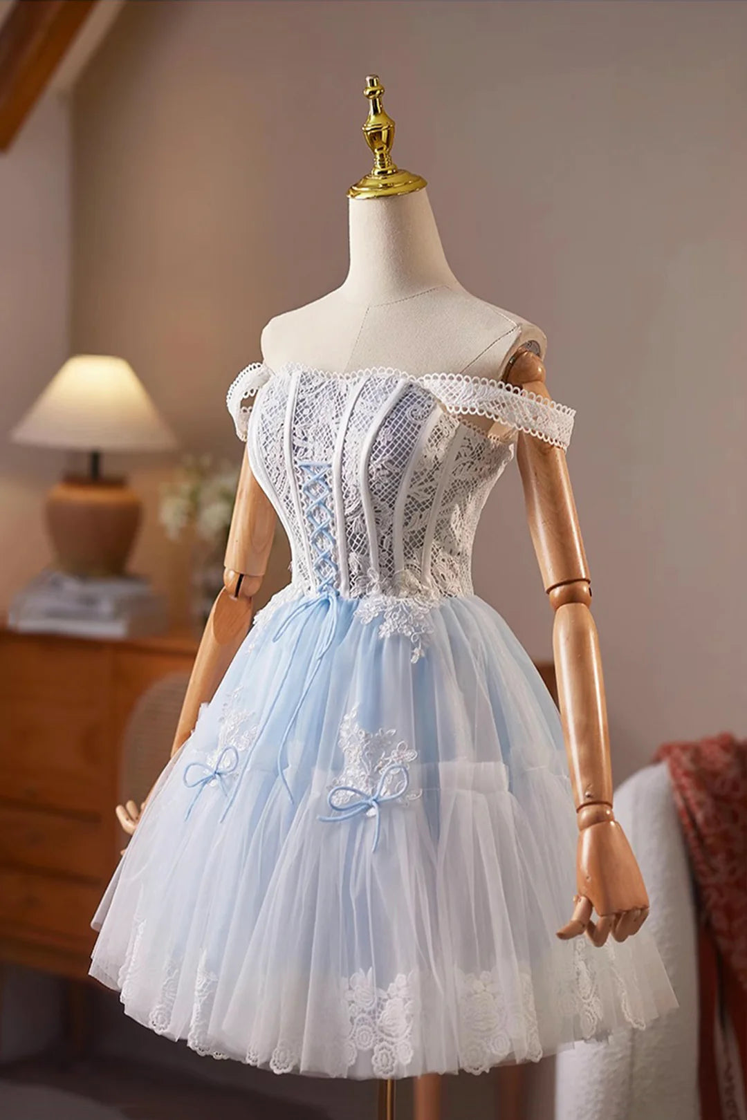 Lovely Homecoming Dress Square Tulle Lace  Short Prom Dress Cocktail Outfits Birthday Party Dress  D6023