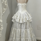 A line long white wedding dress main back view