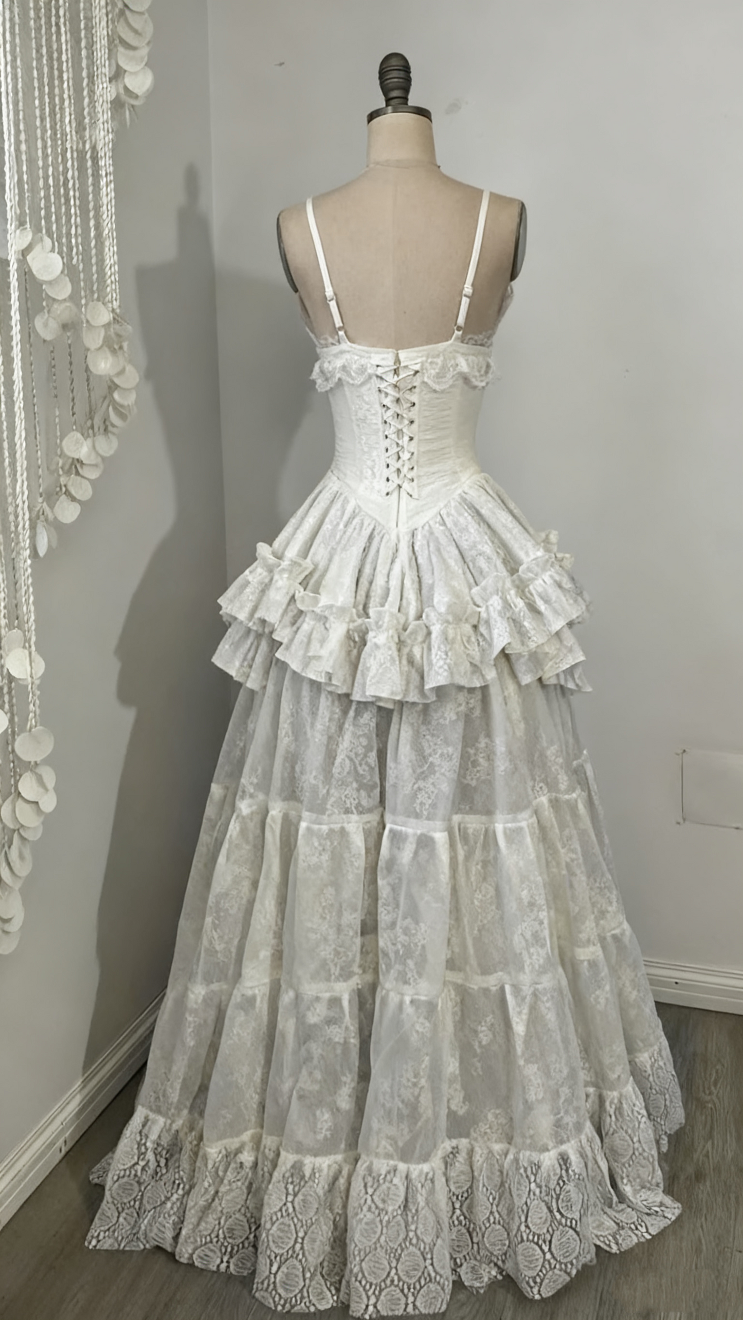 A line long white wedding dress main back view