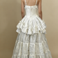 A line long white wedding dress back view