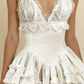 A line long white wedding dress detail view