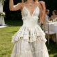 A line long white wedding dress wedding scense
