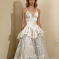 A line long white wedding dress model wear