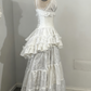 A line long white wedding dress side view