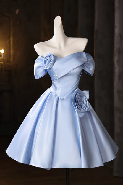 New Arrival Homecoming Dress Strapless Flower Pleated Short Prom Dress Back to School Outfits Party Dress  D6019