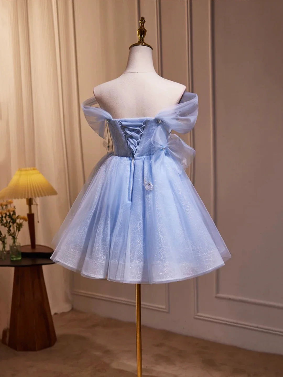 Beauty Homecoming Dress Off Shoulder Tulle Tassel Short Prom Dress Birthday Party Outfits Cocktail Dress  D6029