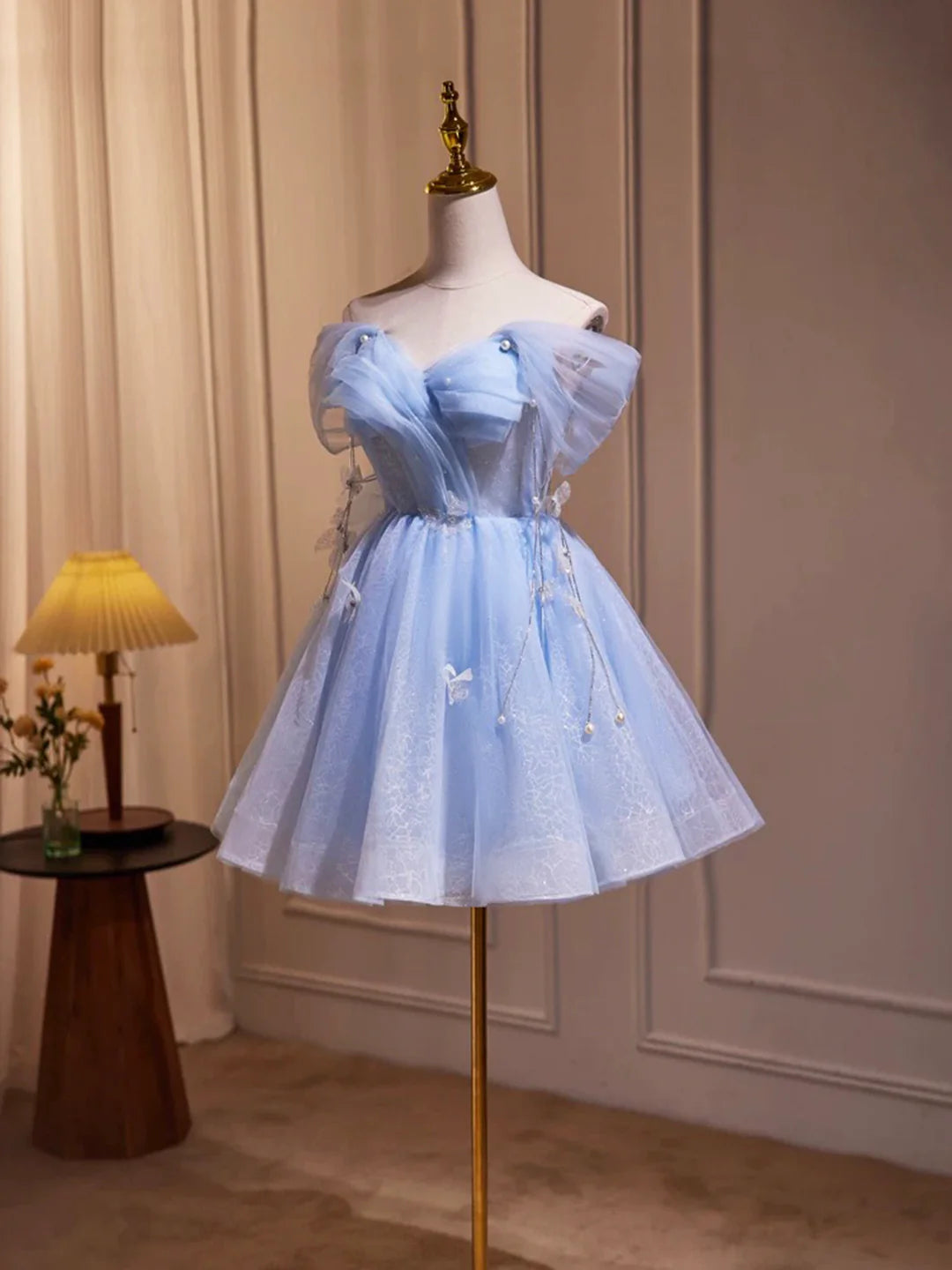 Beauty Homecoming Dress Off Shoulder Tulle Tassel Short Prom Dress Birthday Party Outfits Cocktail Dress  D6029