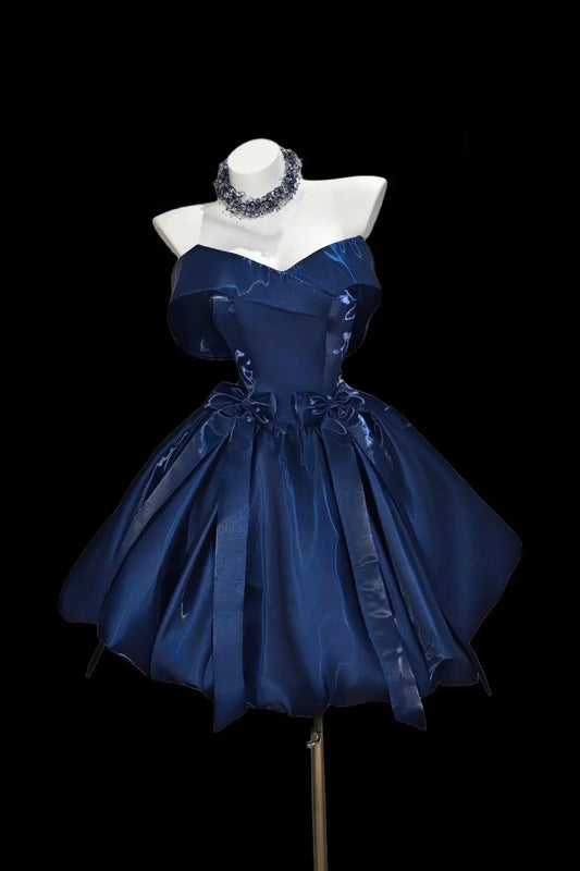 Pretty Homecoming Dress Off-the-Shoulder Bowknot Pleated Short Prom Dress Back to School Outfits Party Dress  D6047