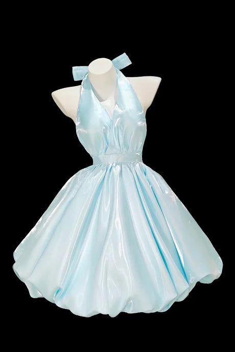 Beauty Homecoming Dress Halter Pleated Short Prom Dress Back to School Outfits Party Dress  D6008