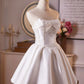 Chic Homecoming Dress White Sweetheart Pleated Lace Flower Short Prom Dress Back to School Outfits Cocktail Dress  D6015