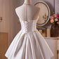 Chic Homecoming Dress White Sweetheart Pleated Lace Flower Short Prom Dress Back to School Outfits Cocktail Dress  D6015