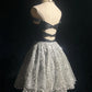 Vintage  Homecoming Dress Off-the-Shoulder Sequin Lace Beading Short Prom Dress Back to School Outfits Party Dress  D6043