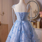 Chic Homecoming Dress Spaghetti Straps Flower Lace Short Prom Dress Back to School Outfits Birthday Party Dress  D6012