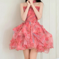 Charming Homecoming Dress Strapless Floral Tulle Short  Pleated Short Prom Dress Back to School Outfits Party Dress  D6016