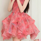 Charming Homecoming Dress Strapless Floral Tulle Short  Pleated Short Prom Dress Back to School Outfits Party Dress  D6016