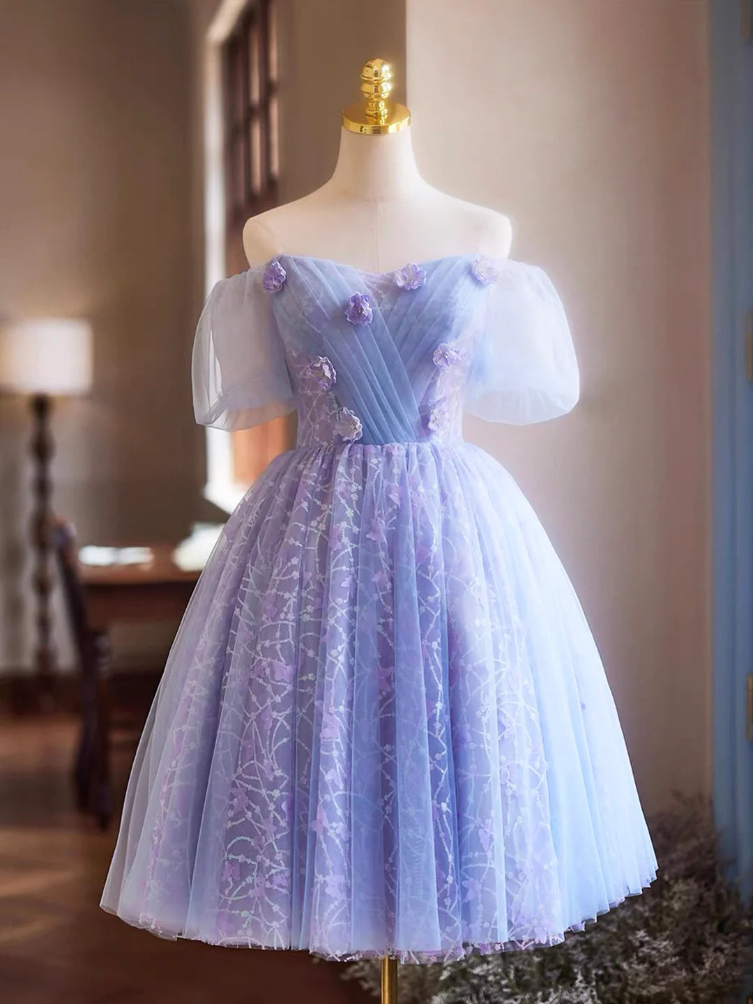 Beauty Homecoming Dress Off Shoulder Appliques Sequins Short Prom Dress Birthday Party Outfits Cocktail Dress  D6030