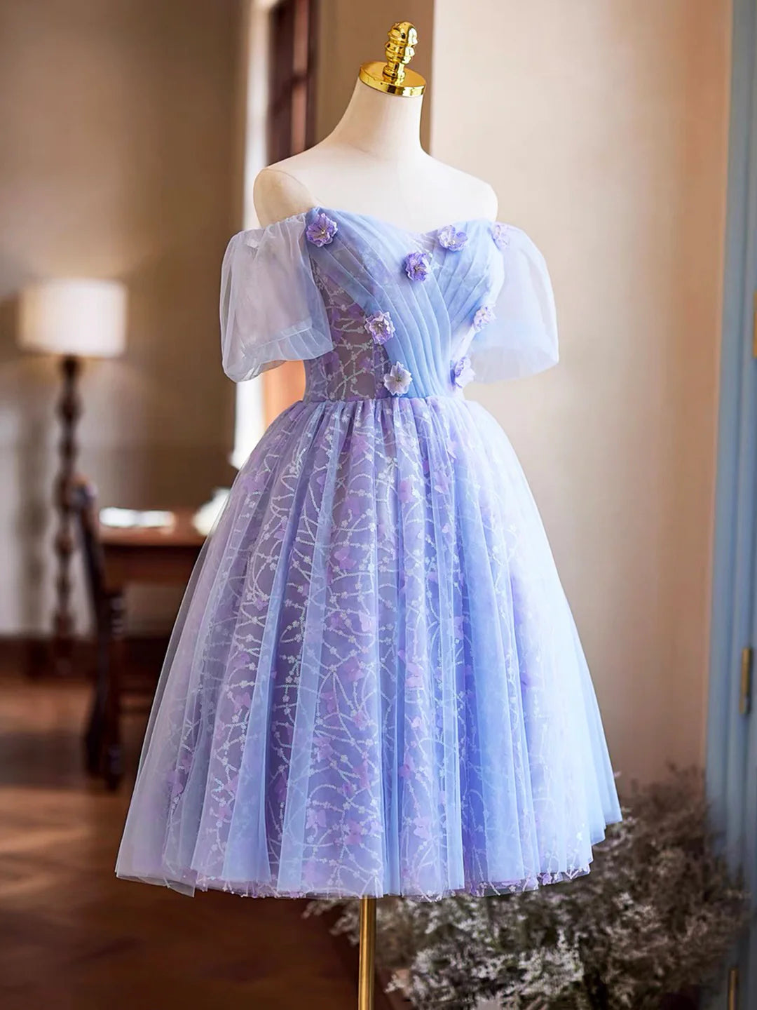 Beauty Homecoming Dress Off Shoulder Appliques Sequins Short Prom Dress Birthday Party Outfits Cocktail Dress  D6030