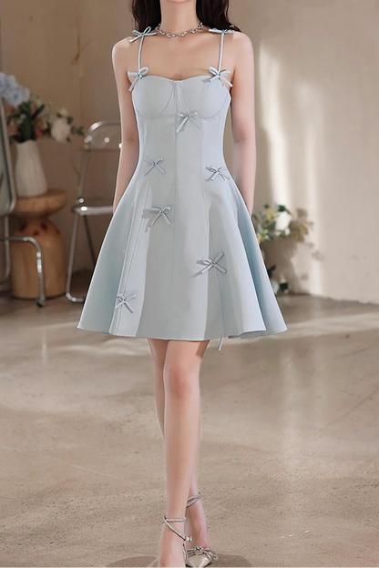 Cute Homecoming Dress Spaghetti Straps Bowknot Short Prom Dress Back to School Outfits Party Dress  D6020