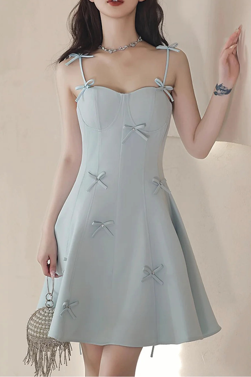 Cute Homecoming Dress Spaghetti Straps Bowknot Short Prom Dress Back to School Outfits Party Dress  D6020