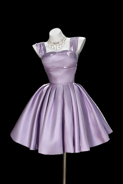 Pretty Homecoming Dress Square Pleated Short Prom Dress Back to School Outfits Cocktail Dress D6009