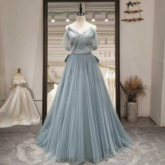 Straps Smokey Blue Prom Ball Gown M980