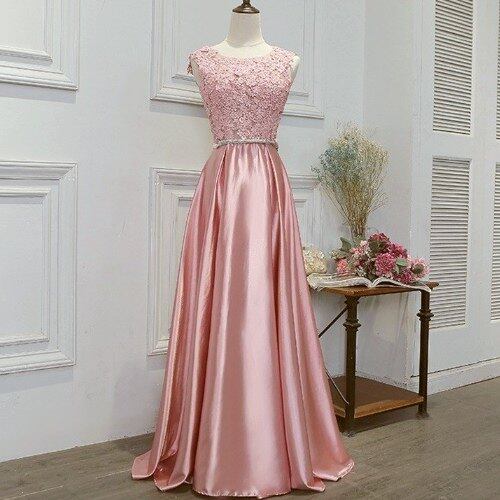 Lace Applique Dusty Rose Prom Dress with Bow  M900