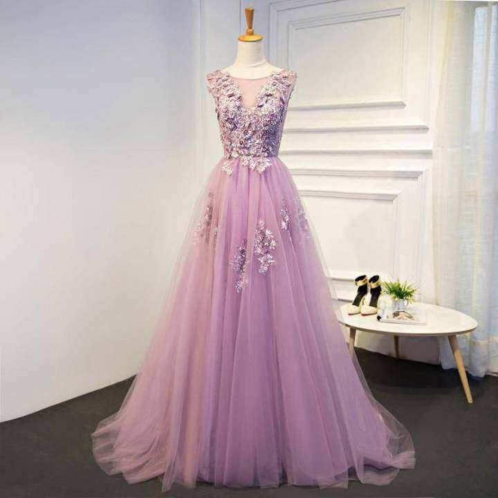 Lilac Tulle Floral Long Formal Dress  M912