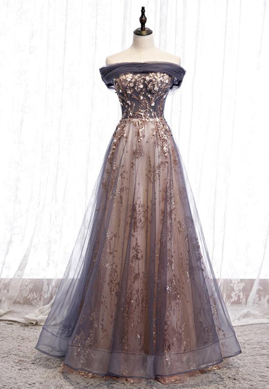 A line lace sequins long prom dress formal dress M863