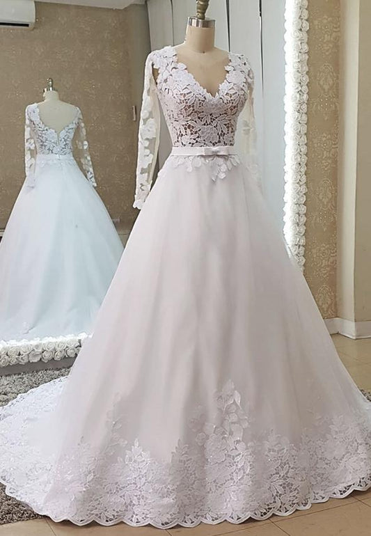 White tulle lace long prom dress evening dress M869