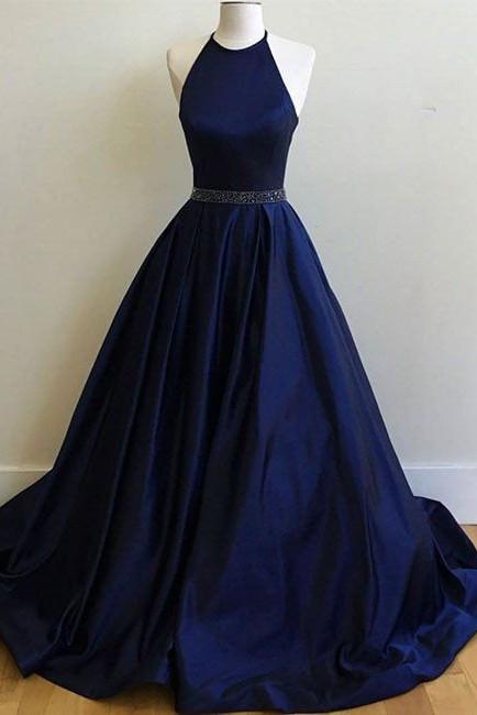 Dark Blue Halter Prom Dresses,Ball Gowns Graduation Dresses,Formal Dress For Teens M1108