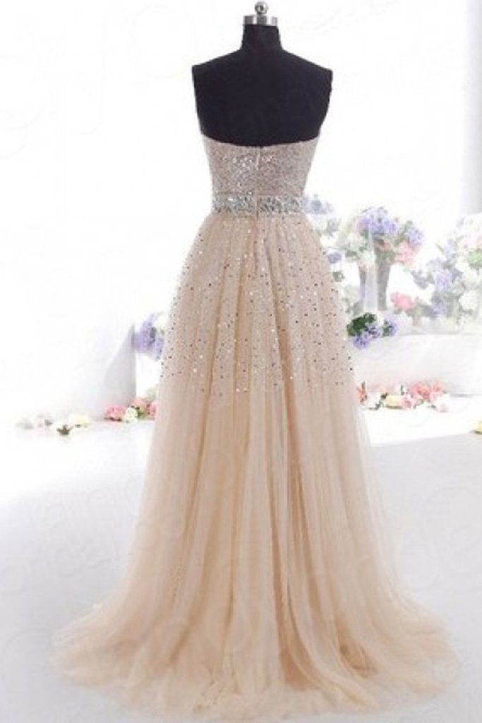 Sexy Strapless Sleeveless Sweetheart Beading Tulle Long Prom Dress M1128