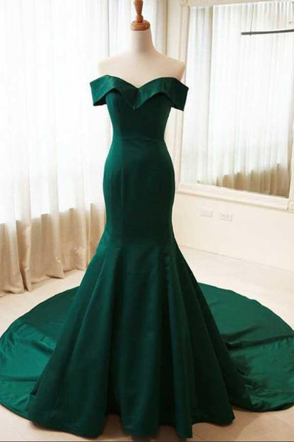 Dark Green Off the Shoulder Mermaid Prom Dress, Sexy Long Evening Dresses M1474