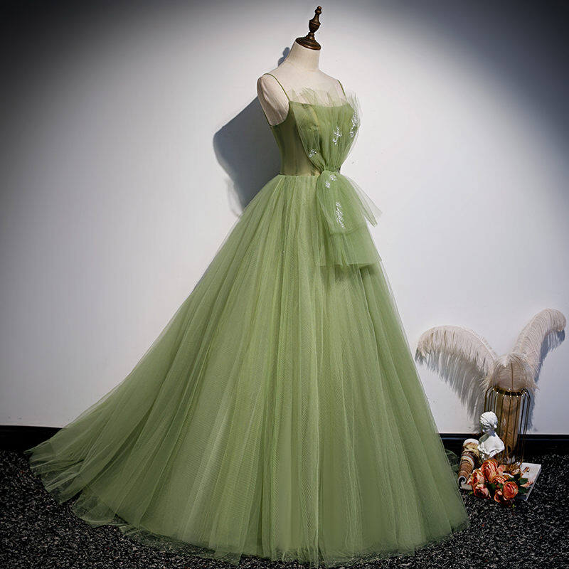 Spaghetti Straps Olive Green Tulle Ball Gown M882