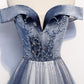 Blue velvet beads prom dress blue formal dress M845