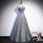 Glitter Strapless Beaded Dusty Blue Formal Dress M987